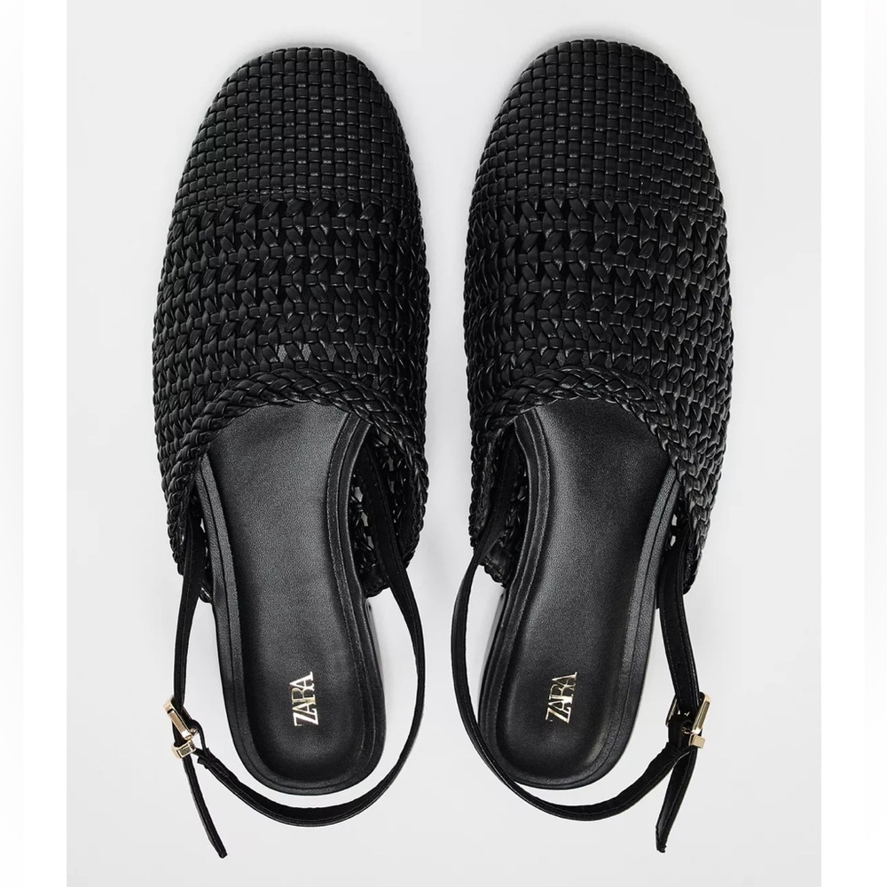 Zara Round Toe Braided Slingback Sandals Sz:71/2 Black